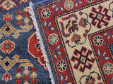 handmade Geometric Kazak Blue Ivory Hand Knotted RUNNER 100% WOOL area rug 4x13