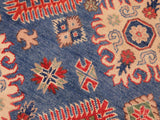 handmade Geometric Kazak Blue Ivory Hand Knotted RECTANGLE 100% WOOL area rug 6x9