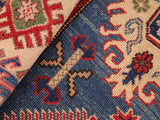 handmade Geometric Kazak Blue Ivory Hand Knotted RECTANGLE 100% WOOL area rug 6x9