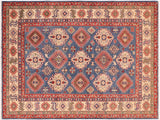 Bohemian Kazak Vaughn Blue/Ivory Wool Rug - 6'0'' x 8'8''