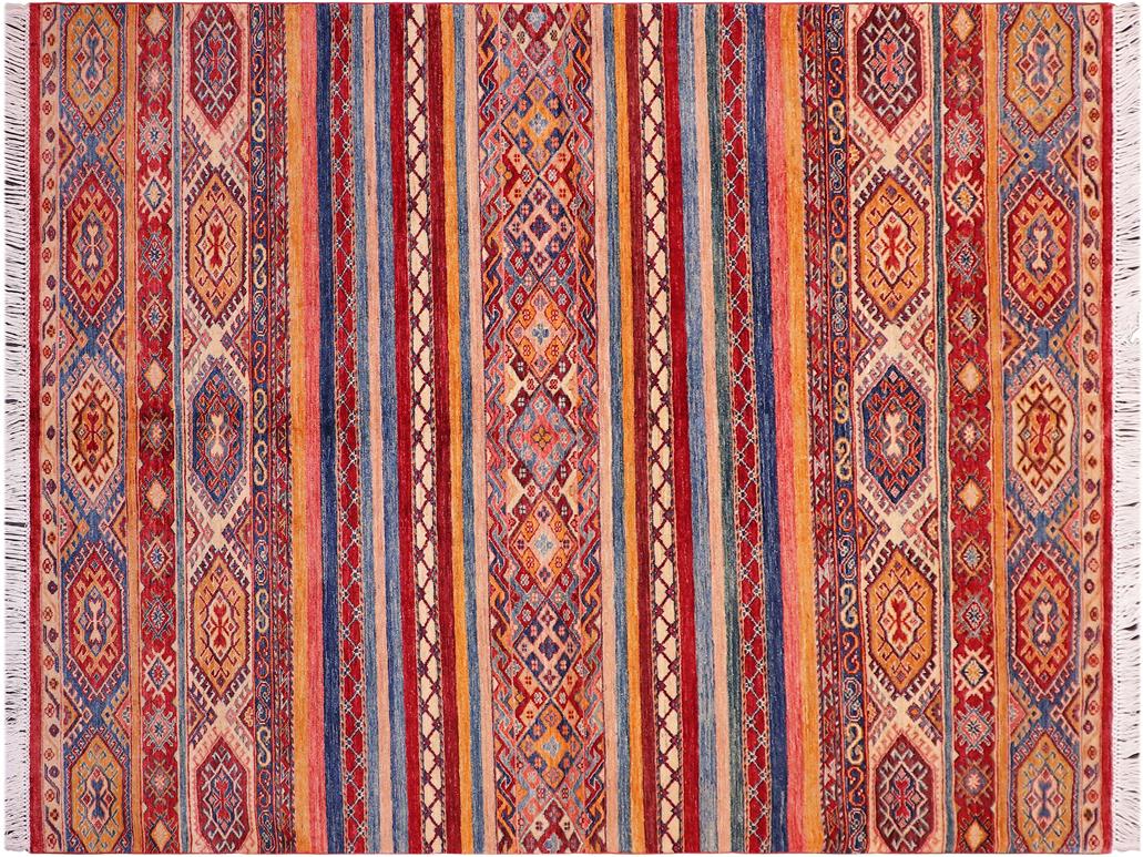 handmade Geometric Khorgeen Red Blue Hand Knotted RECTANGLE 100% WOOL area rug 6x8