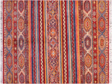 Bohemian Khurgeen Avery Red/Blue Wool Rug - 5'8'' x 8'0''