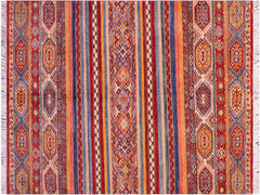 handmade Geometric Khorgeen Red Blue Hand Knotted RECTANGLE 100% WOOL area rug 6x8