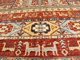 handmade Geometric Khorgeen Rust Blue Hand Knotted RECTANGLE 100% WOOL area rug 6x8