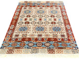 handmade Geometric Khorgeen Ivory Red Hand Knotted RECTANGLE 100% WOOL area rug 5x7