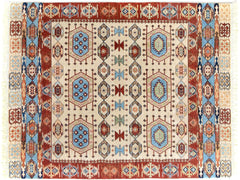 handmade Geometric Khorgeen Ivory Red Hand Knotted RECTANGLE 100% WOOL area rug 5x7