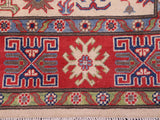 handmade Geometric Kazak Ivory Red Hand Knotted RECTANGLE 100% WOOL area rug 5x8