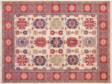 handmade Geometric Kazak Ivory Red Hand Knotted RECTANGLE 100% WOOL area rug 5x8