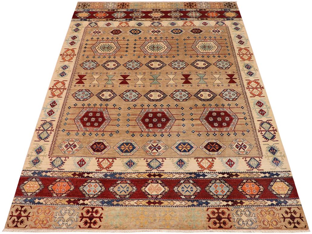 handmade Geometric Khorgeen Brown Blue Hand Knotted RECTANGLE 100% WOOL area rug 8x10