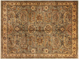 Turkish Knotted Istanbul Natalie Greenish Gr/Gold Wool Rug - 8'0'' x 10'0''