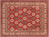 handmade Geometric Kazak Red Beige Hand Knotted RECTANGLE 100% WOOL area rug 9x12
