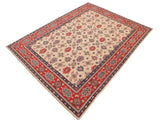 handmade Geometric Kazak Ivory Red Hand Knotted RECTANGLE 100% WOOL area rug 9x12