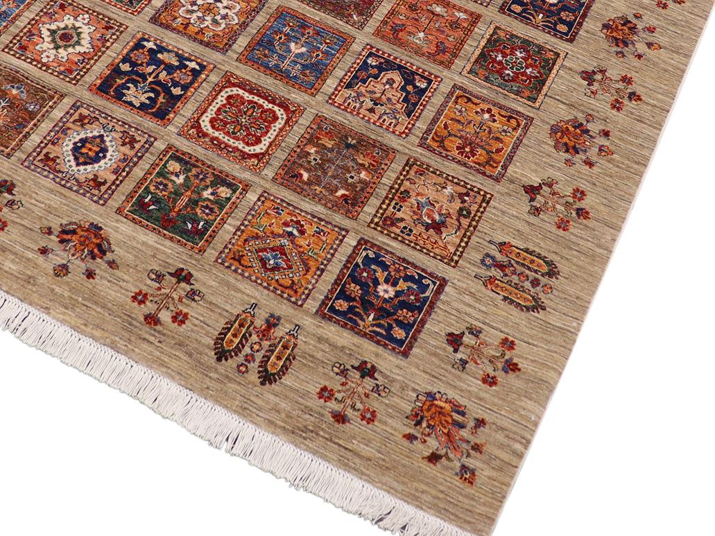 handmade Geometric Khorgeen Tan Blue Hand Knotted RECTANGLE WOOL&SILK area rug 7x9