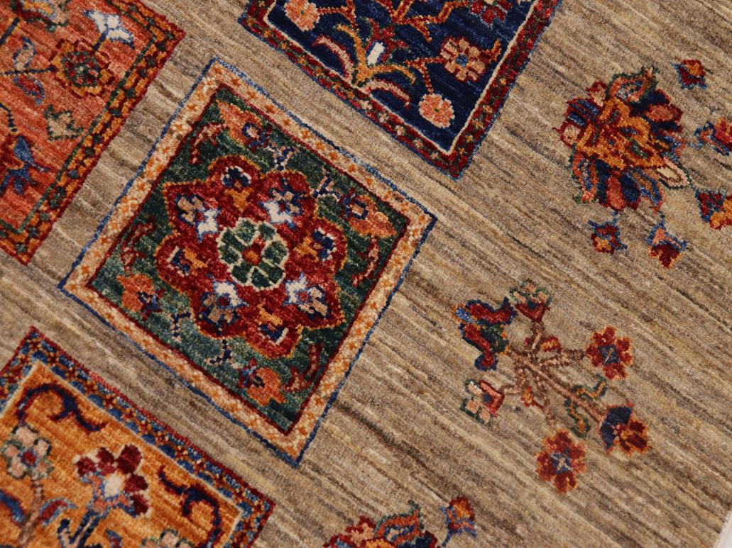 handmade Geometric Khorgeen Tan Blue Hand Knotted RECTANGLE WOOL&SILK area rug 7x9