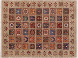 handmade Geometric Khorgeen Tan Blue Hand Knotted RECTANGLE WOOL&SILK area rug 7x9