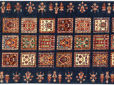 handmade Geometric Khurgeen Blue Gold Hand Knotted RUNNER 100% WOOL area rug 3x10