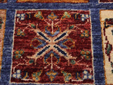 handmade Geometric Khurgeen Blue Red Hand Knotted RUNNER 100% WOOL area rug 3x8