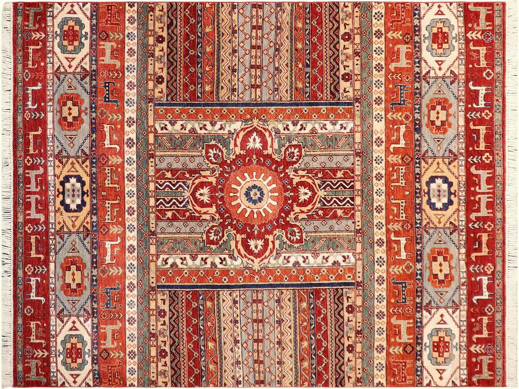 handmade Geometric Khorgeen Red Rust Hand Knotted RECTANGLE 100% WOOL area rug 6x8