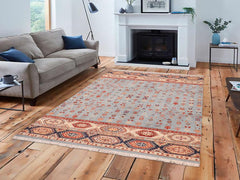 handmade Geometric Khorgeen Blue Beige Hand Knotted RECTANGLE 100% WOOL area rug 6x9