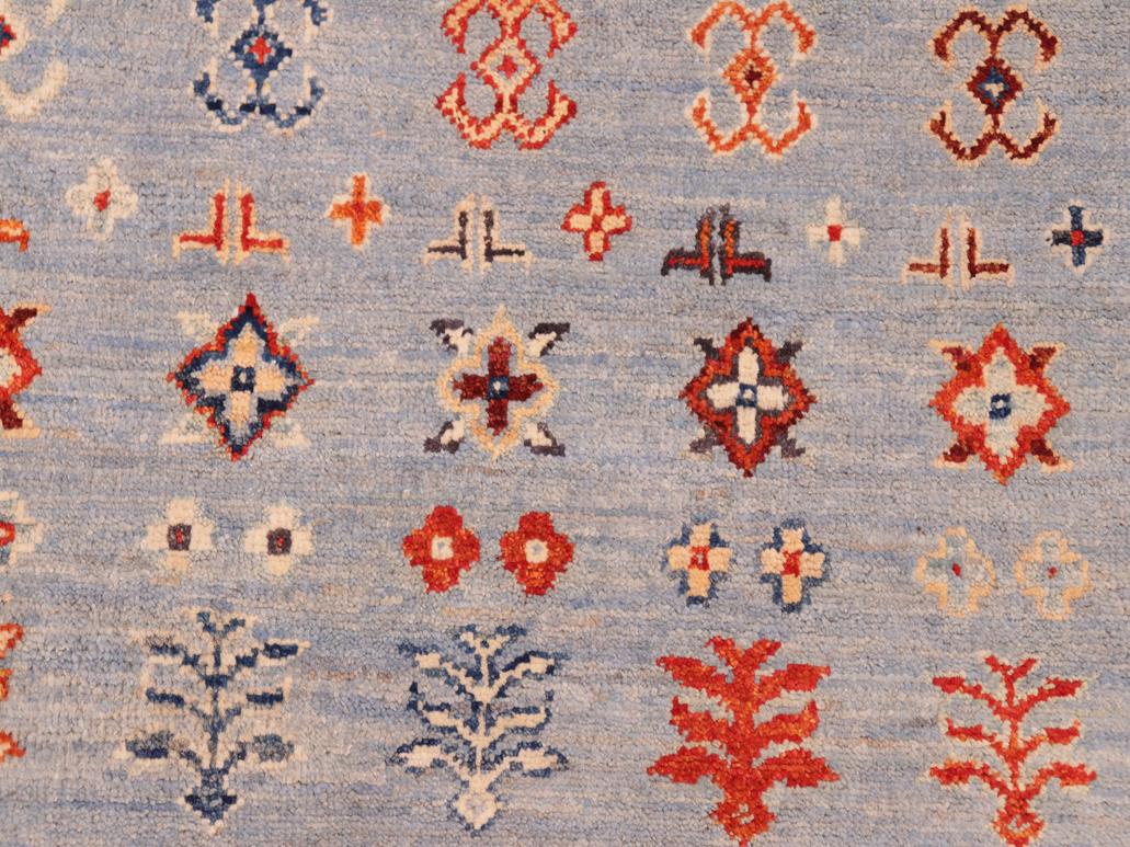 handmade Geometric Khorgeen Blue Beige Hand Knotted RECTANGLE 100% WOOL area rug 6x9