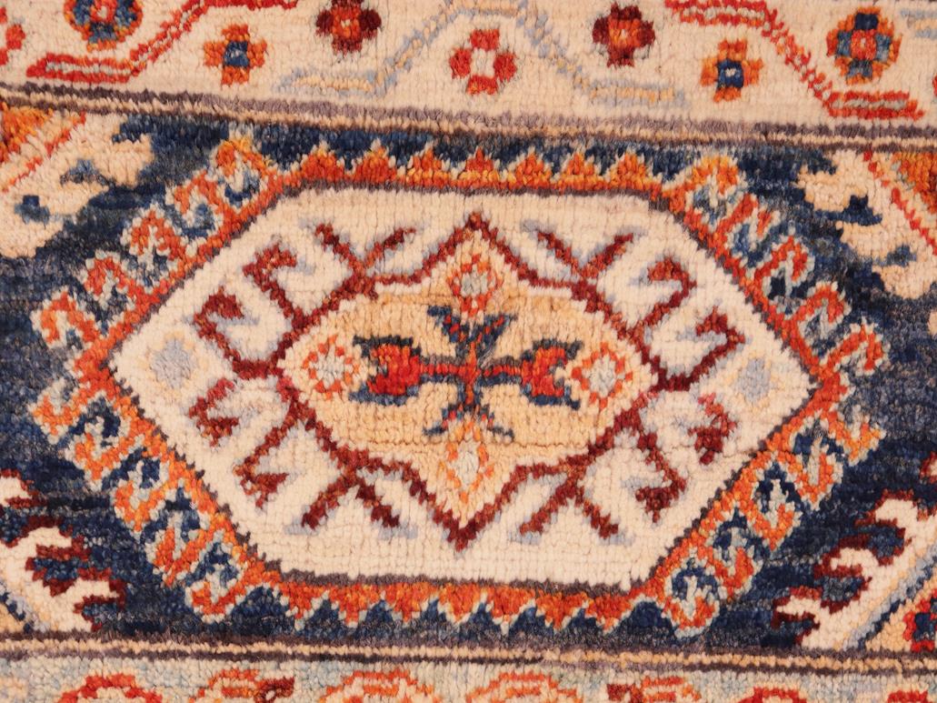 handmade Geometric Khorgeen Blue Beige Hand Knotted RECTANGLE 100% WOOL area rug 6x9