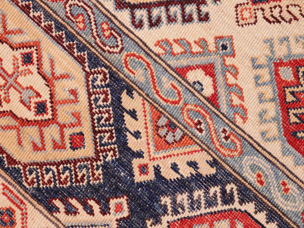 handmade Geometric Khorgeen Blue Beige Hand Knotted RECTANGLE 100% WOOL area rug 6x9