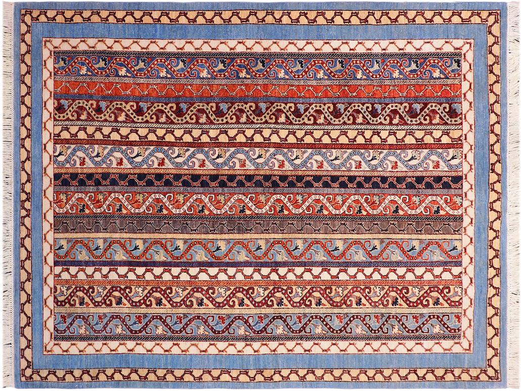 handmade Transitional Shawl Lt. Blue Ivory Hand Knotted RECTANGLE 100% WOOL area rug 6x8