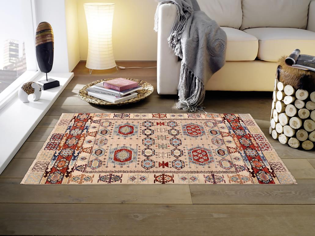 handmade Geometric Khorgeen Tan Rust Hand Knotted RECTANGLE 100% WOOL area rug 4x6