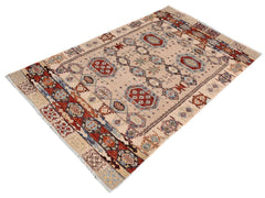 handmade Geometric Khorgeen Tan Rust Hand Knotted RECTANGLE 100% WOOL area rug 4x6