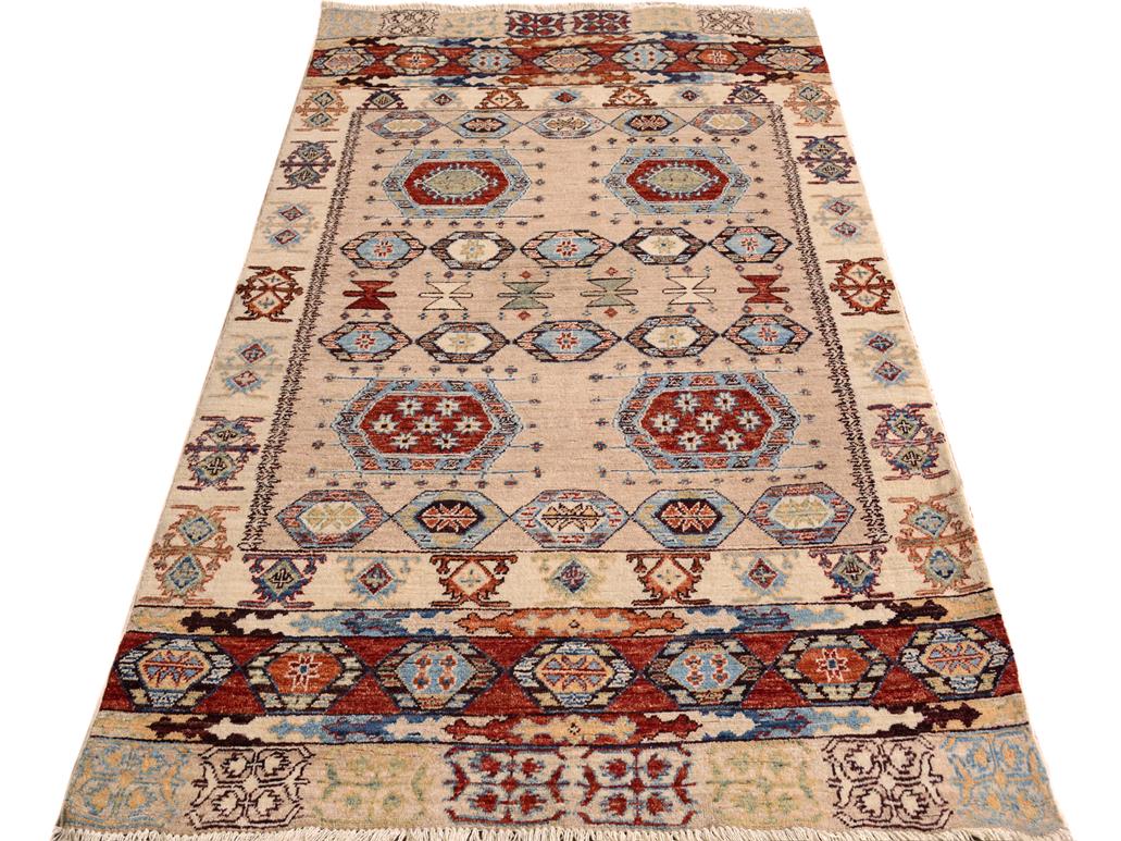 handmade Geometric Khorgeen Tan Rust Hand Knotted RECTANGLE 100% WOOL area rug 4x6