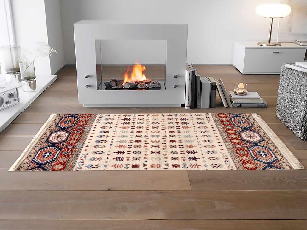 handmade Geometric Khorgeen Beige Red Hand Knotted RECTANGLE 100% WOOL area rug 4x6