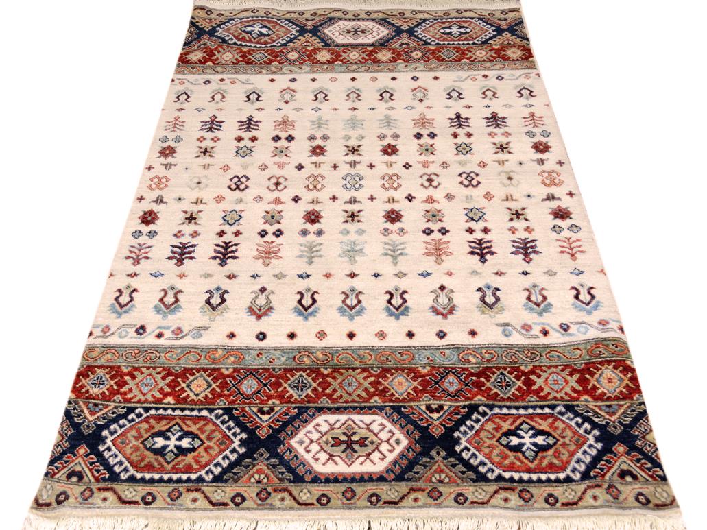 handmade Geometric Khorgeen Beige Red Hand Knotted RECTANGLE 100% WOOL area rug 4x6