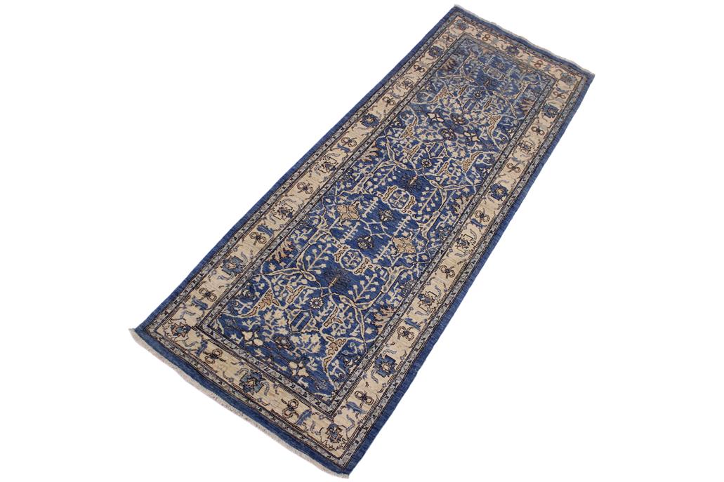 handmade Traditional Kafkaz Blue Ivory Hand Knotted RUNNER 100% WOOL area rug 3 x 9