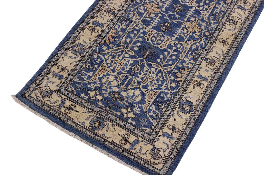 handmade Traditional Kafkaz Blue Ivory Hand Knotted RUNNER 100% WOOL area rug 3 x 9