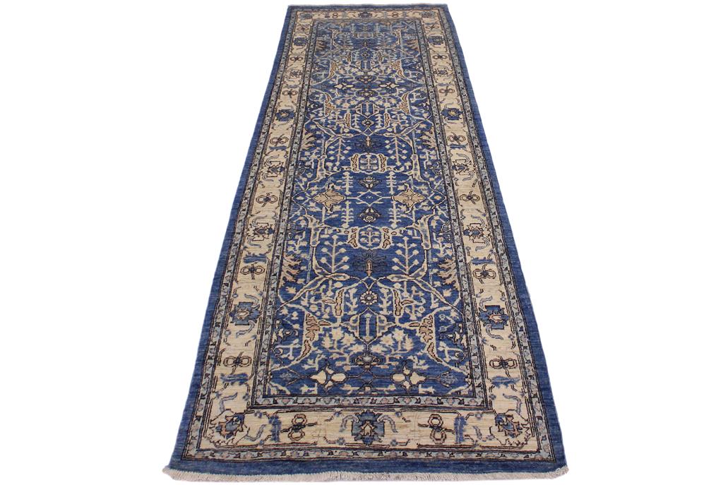 handmade Traditional Kafkaz Blue Ivory Hand Knotted RUNNER 100% WOOL area rug 3 x 9