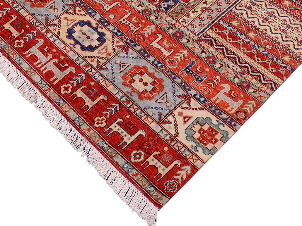 handmade Geometric Khorgeen Red Beige Hand Knotted RECTANGLE 100% WOOL area rug 5x7