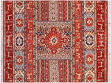 Bohemian Khurgeen Aiko Red/Beige Wool Rug - 4'10'' x 6'5''