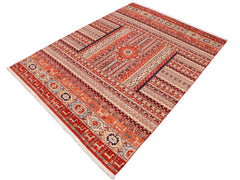 handmade Geometric Khorgeen Rust Blue Hand Knotted RECTANGLE 100% WOOL area rug 9x12