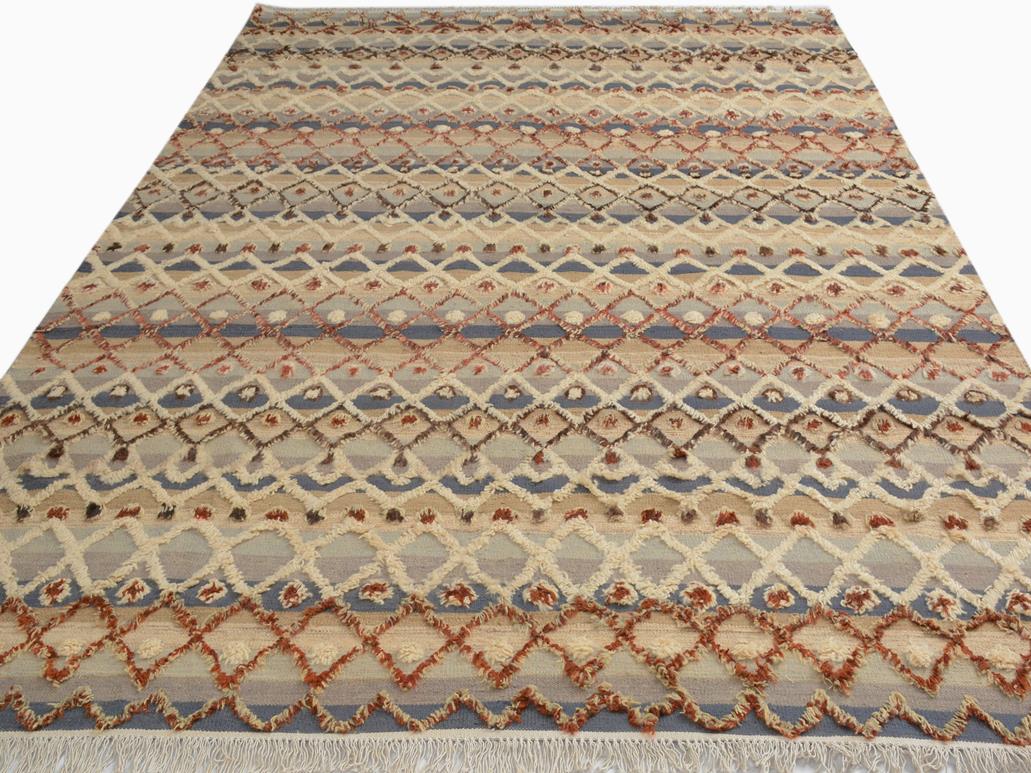 handmade Modern Moroccan Hi Tan Blue Hand Knotted RECTANGLE 100% WOOL area rug 8x10