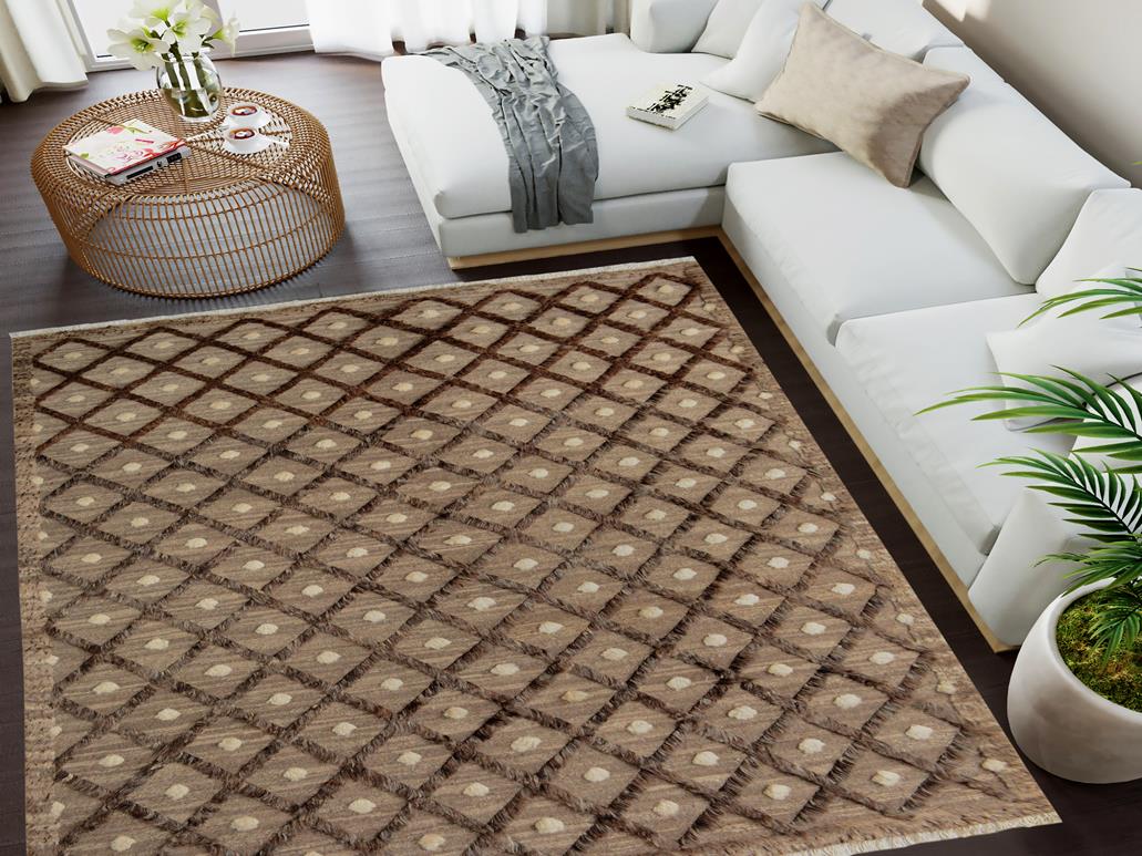 handmade Modern Moroccan Hi Tan Brown Hand Knotted RECTANGLE 100% WOOL area rug 8x10