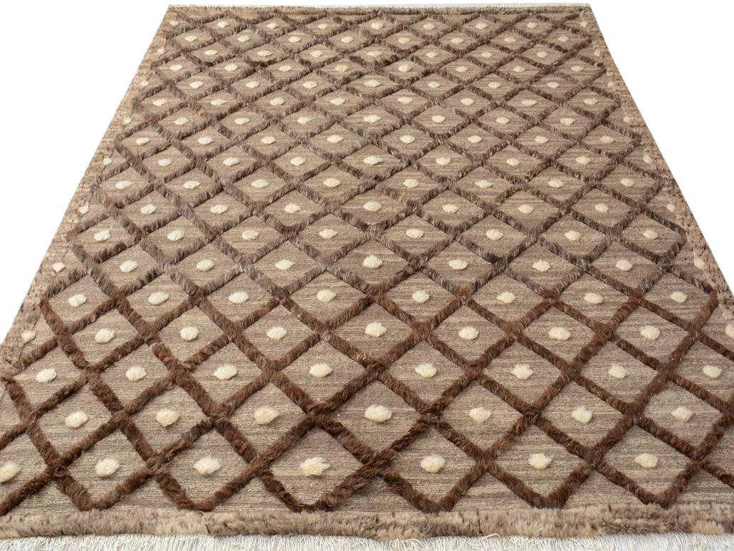 handmade Modern Moroccan Hi Tan Brown Hand Knotted RECTANGLE 100% WOOL area rug 8x10