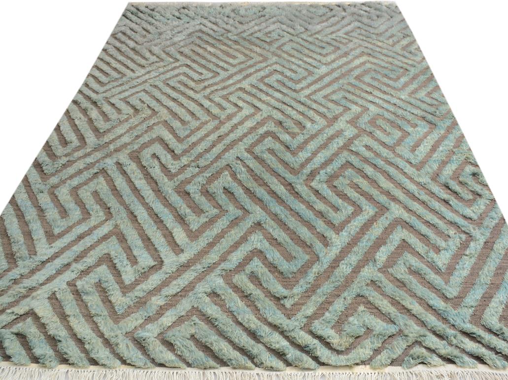 handmade Modern Moroccan Hi Gray Green Hand Knotted RECTANGLE 100% WOOL area rug 8x10