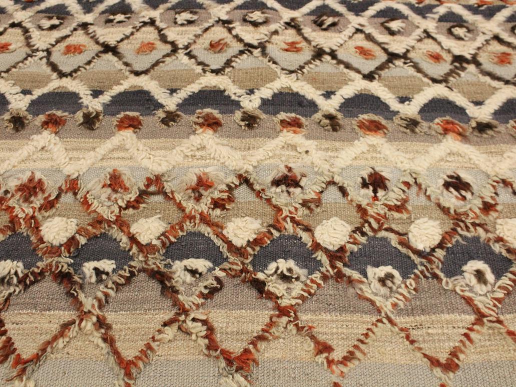 handmade Modern Moroccan Hi Blue Gray Hand Knotted RECTANGLE 100% WOOL area rug 5x7