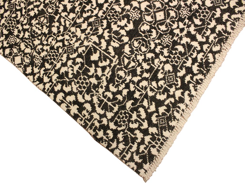 handmade Modern Ellie Black Ivory Hand Knotted RECTANGLE WOOL&SILK area rug 4x6