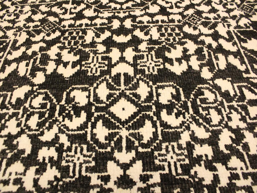 handmade Modern Ellie Black Ivory Hand Knotted RECTANGLE WOOL&SILK area rug 4x6
