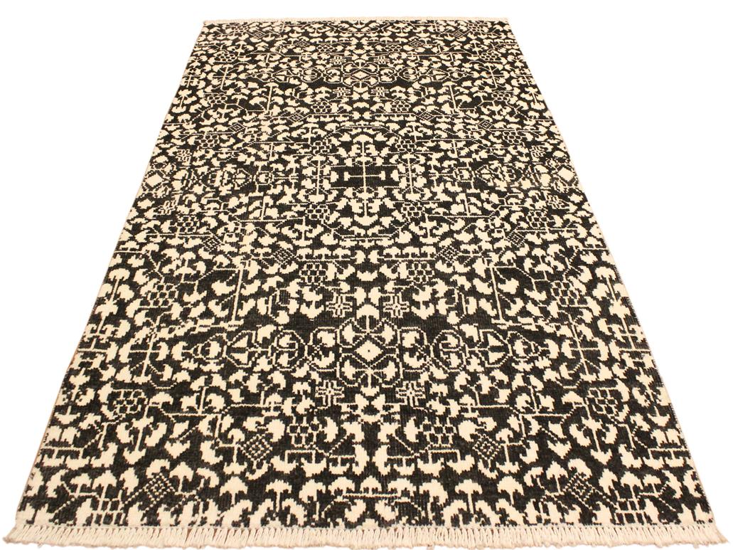 handmade Modern Ellie Black Ivory Hand Knotted RECTANGLE WOOL&SILK area rug 4x6