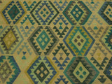 handmade Geometric Kilim Blue Tan Hand-Woven RECTANGLE 100% WOOL area rug 8x11