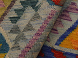 handmade Geometric Kilim Lt. Blue Teal Hand-Woven RECTANGLE 100% WOOL area rug 7x10