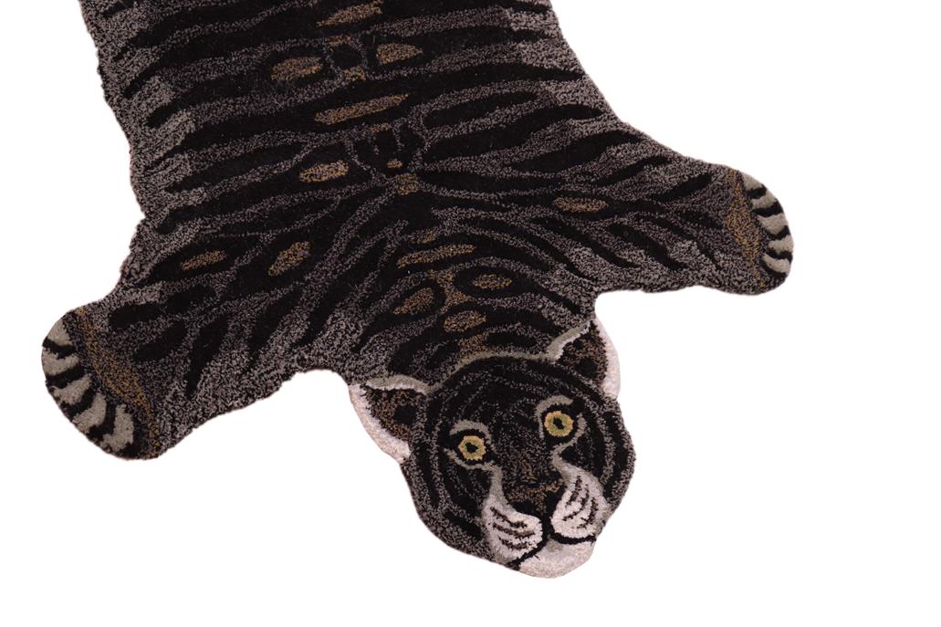 handmade Contemporary Tiger Black Gray Hand Tufted  100% WOOL area rug 4' x 6'