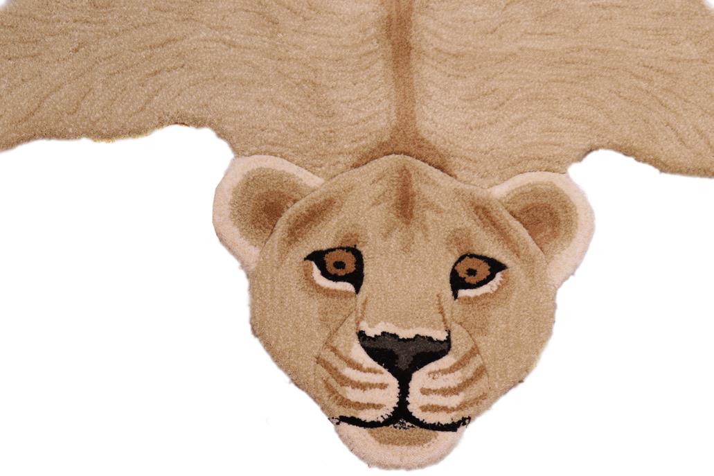 handmade Contemporary Lion Tan Ivory Hand Tufted  100% WOOL area rug 4' x 6'